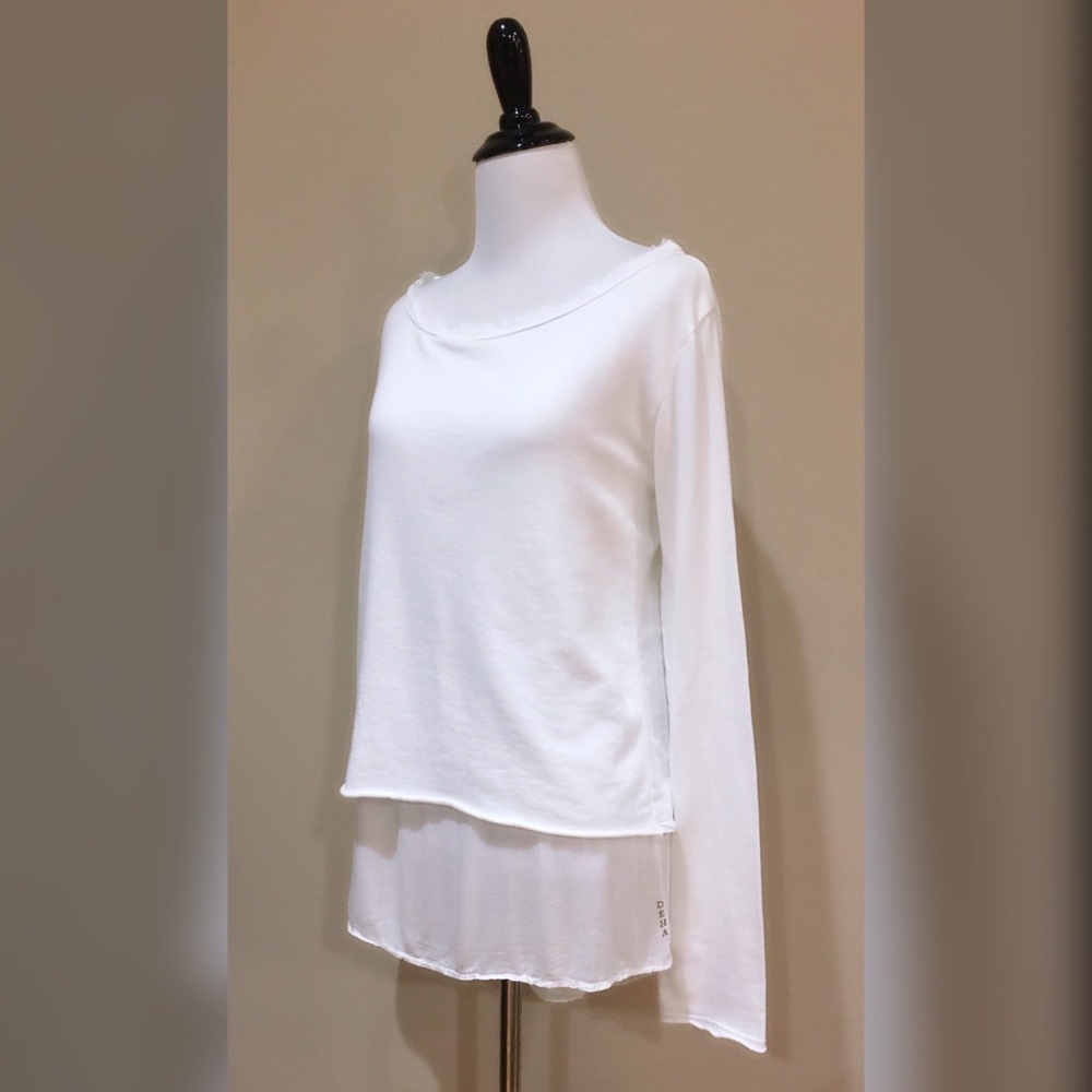Deha Ivory Layered Split Back Raw Hem Jumper Top